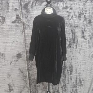 ATM Sweater Dress Womens XS Black Velvet Burnout Mock Neck Designer Quiet Luxury